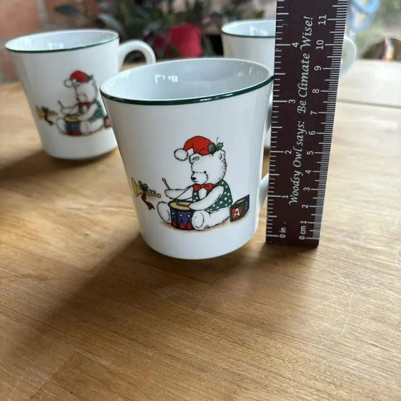 Vintage Holiday Christmas Memories Coffee Tea Cup Mug Bear With Drum Set of 3 - Picture 4 of 8